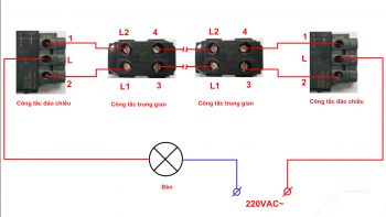 Ký kiệu và cách đấu nối công tắc 3 cực và công tắc trung gian Edenki