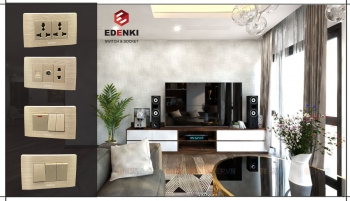 Công Tắc và Ổ Cắm Điện Edenki Deluxe mặt nhôm hình chữ nhật